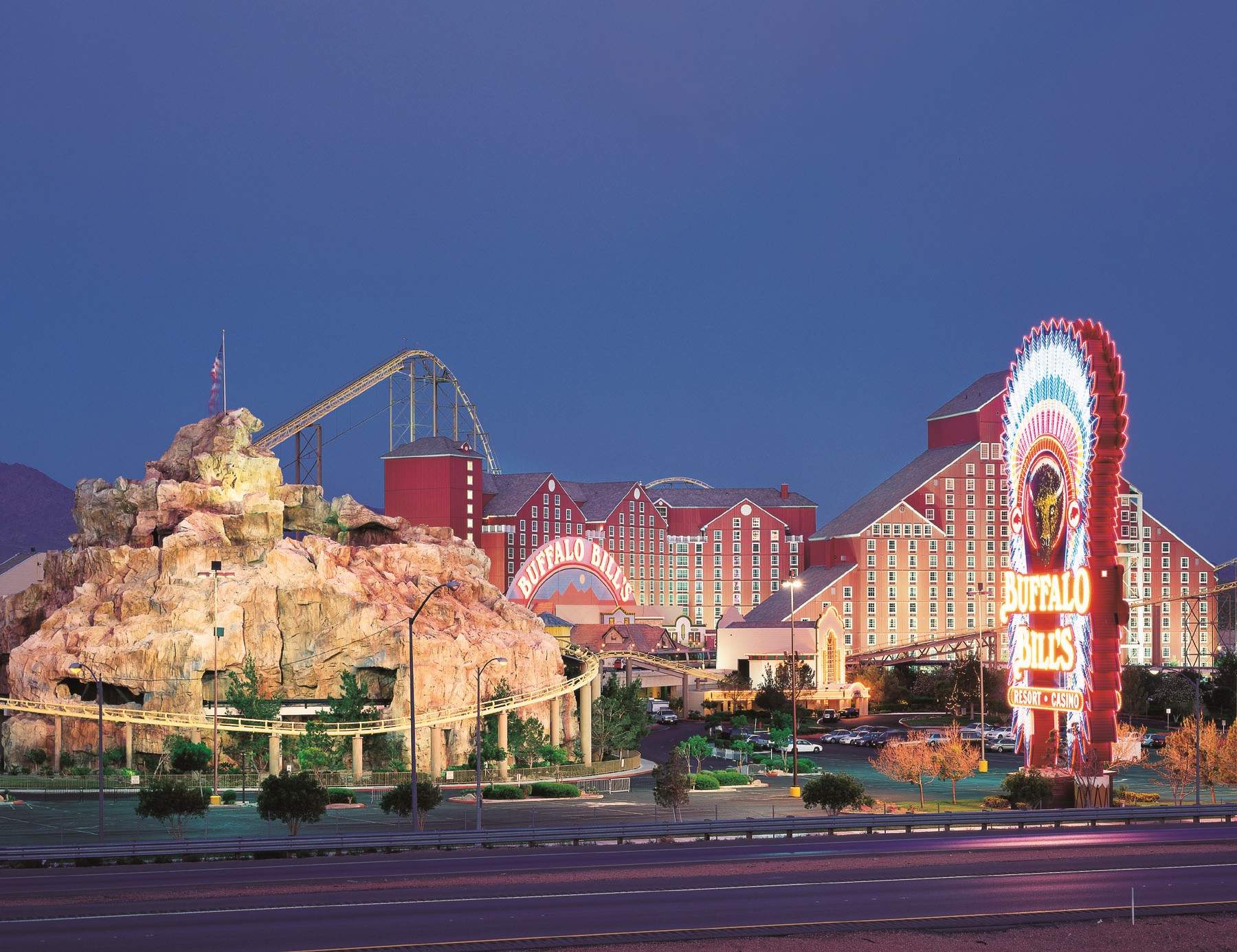 Buffalo Bill's Casino Exterior at night shot